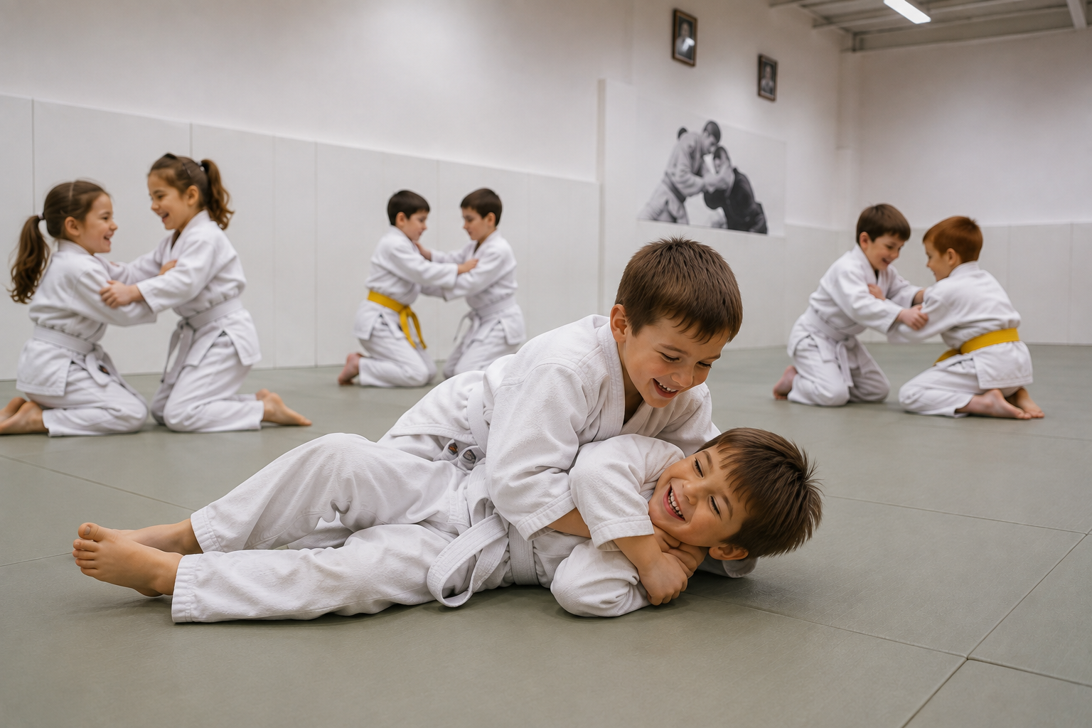 Niños practicando judo en el tatami